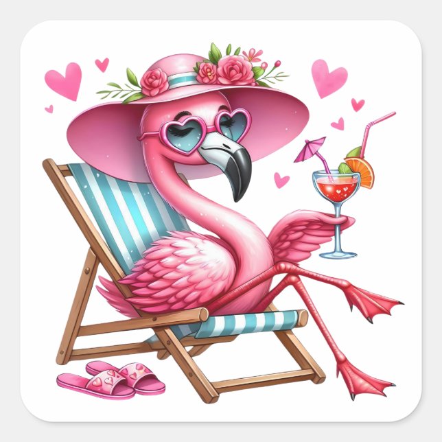 Cute Flamingo clipart Square Sticker (Front)