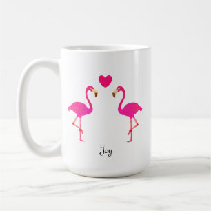 Cute flamingo couple, heart & calligraphy coffee mug