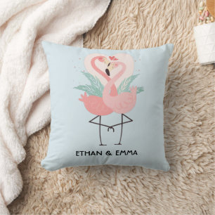 Cute Flamingo Couple Personalized Valentine's Day Throw Pillow