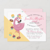 Cute Flamingo, Cupcakes & Doughnuts Sweet 16 Party Invitation Postcard (Front/Back)