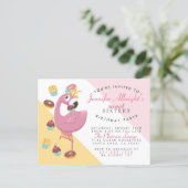 Cute Flamingo, Cupcakes & Doughnuts Sweet 16 Party Invitation Postcard (Standing Front)