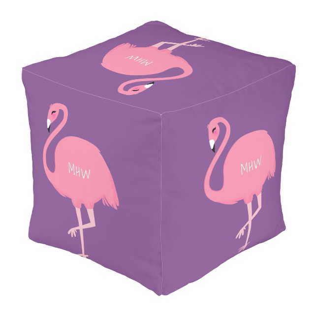 Cute Flamingo custom monogram poufs (Angled Back)
