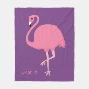 Cute Flamingo custom name fleece blankets