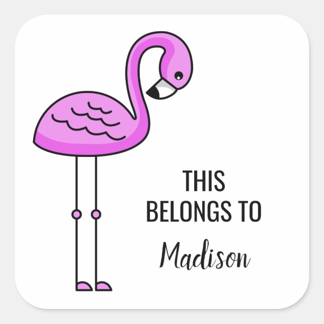Cute Flamingo custom name & text stickers (Front)