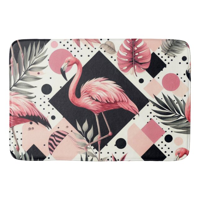 Cute Flamingo Geometric Bath Mat (Front)