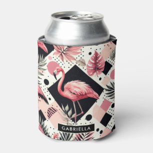 Cute Flamingo Geometric Can Cooler