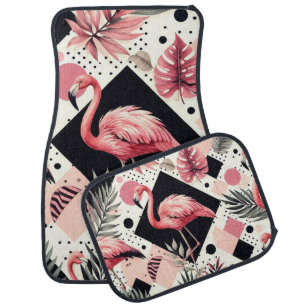 Cute Flamingo Geometric Car Floor Mat