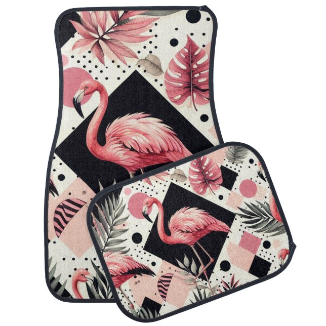 Cute Flamingo Geometric Car Floor Mat (Set)
