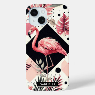 Cute Flamingo Geometric iPhone 15 Case