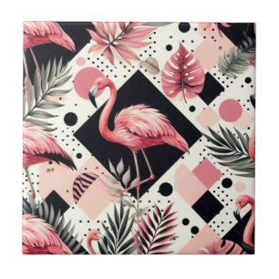 Cute Flamingo Geometric Ceramic Tile