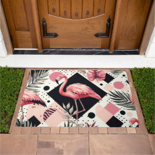 Cute Flamingo Geometric Doormat