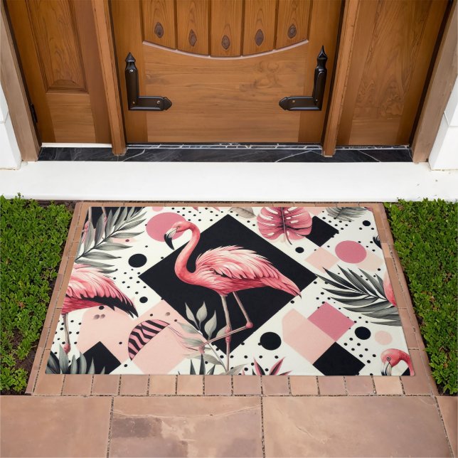 Cute Flamingo Geometric Doormat (Outdoor)