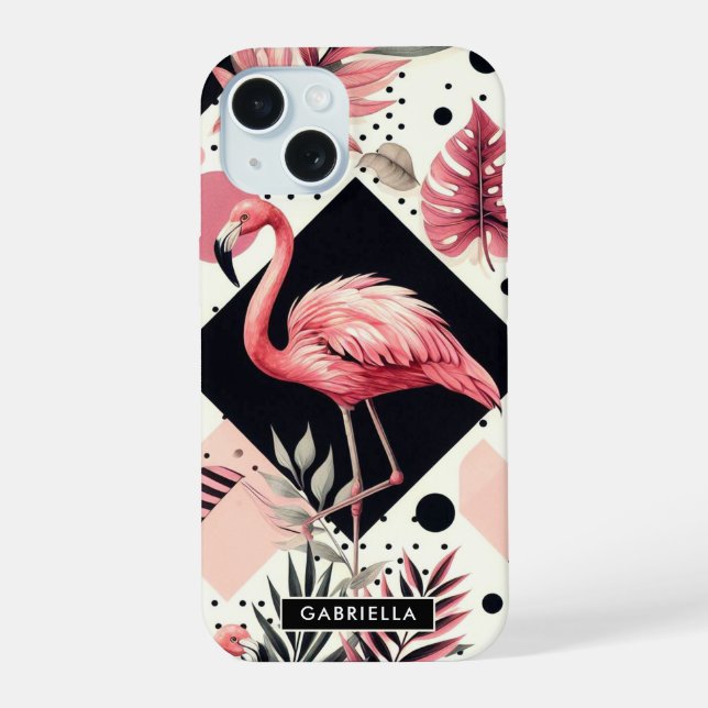 Cute Flamingo Geometric Iphone Case (Back)