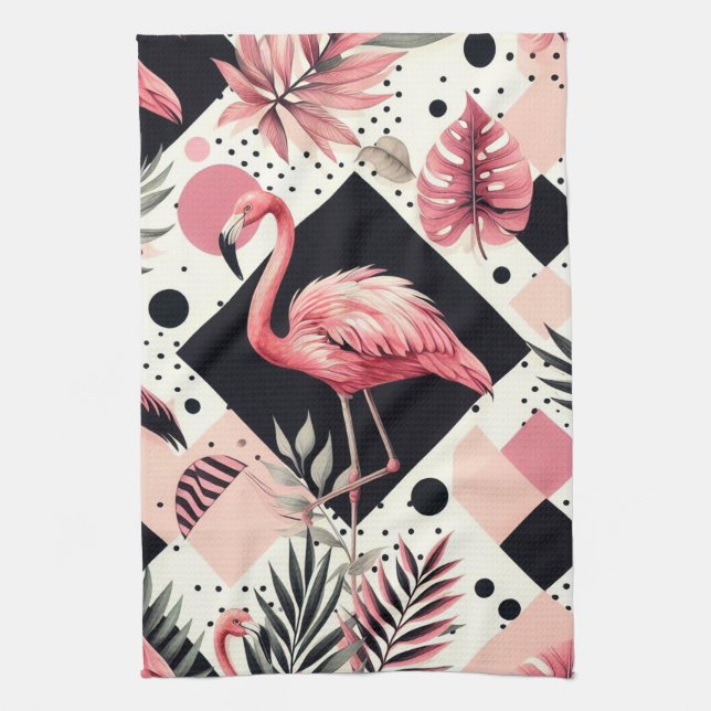 Cute Flamingo Geometric Kitchen Towel (Vertical)