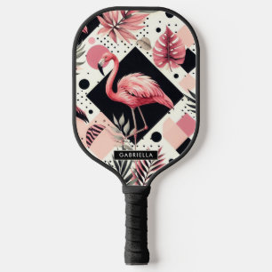 Cute Flamingo Geometric Pickleball Paddle