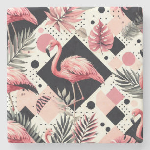 Cute Flamingo Geometric Stone Coaster