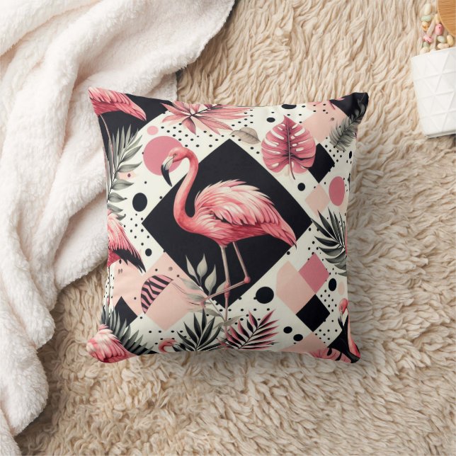 Cute Flamingo Geometric Throw Pillow (Blanket)