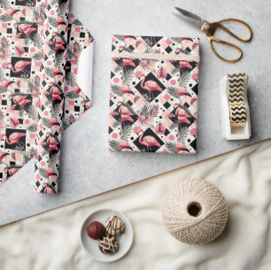 Cute Flamingo Geometric Wrapping Paper