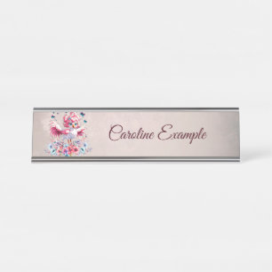 Cute flamingo in cartoon style, desk name plate