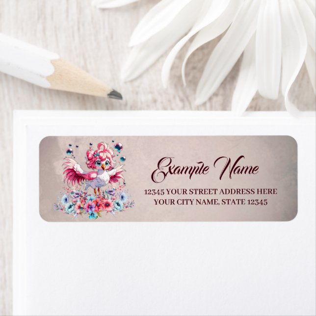 Cute flamingo in cartoon style,  label (Insitu)