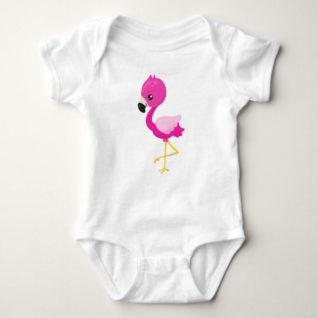 Cute Flamingo, Little Flamingo, Pink Flamingo Baby Bodysuit (Front)