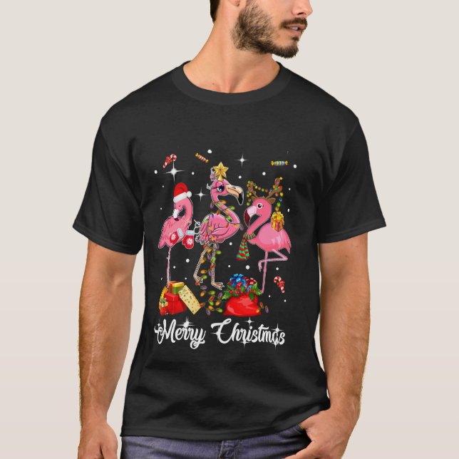 Cute Flamingo Merry Christmas Gift  T-Shirt (Front)