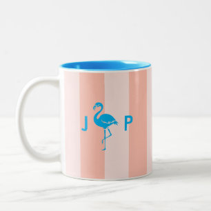Cute Flamingo Monogram Initials Minimalist Two-Tone Coffee Mug