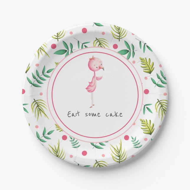 Cute Flamingo Party Paper Plates (Front)