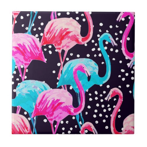 Cute Flamingo Pattern Ceramic Tile