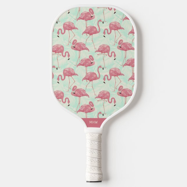Cute Flamingo pattern custom monogram Pickleball Paddle (Front)