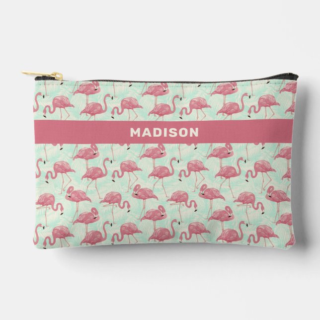 Cute Flamingo pattern custom name Accessory Pouch (Front)