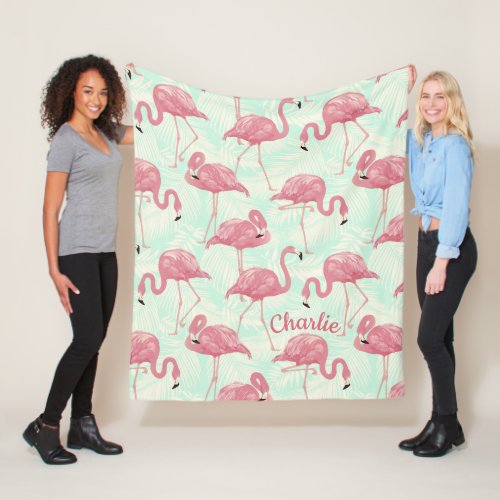 Cute Flamingo pattern custom name fleece blanket