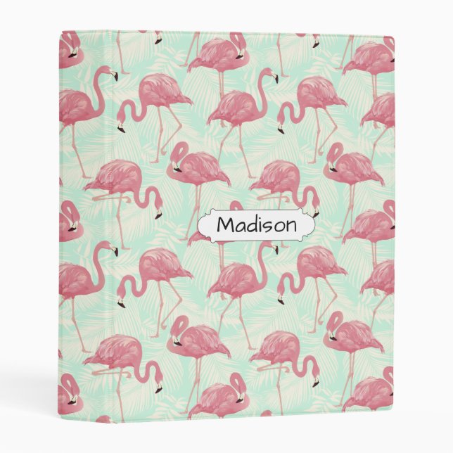 Cute Flamingo Pattern custom name mini binder (Front/Spine)