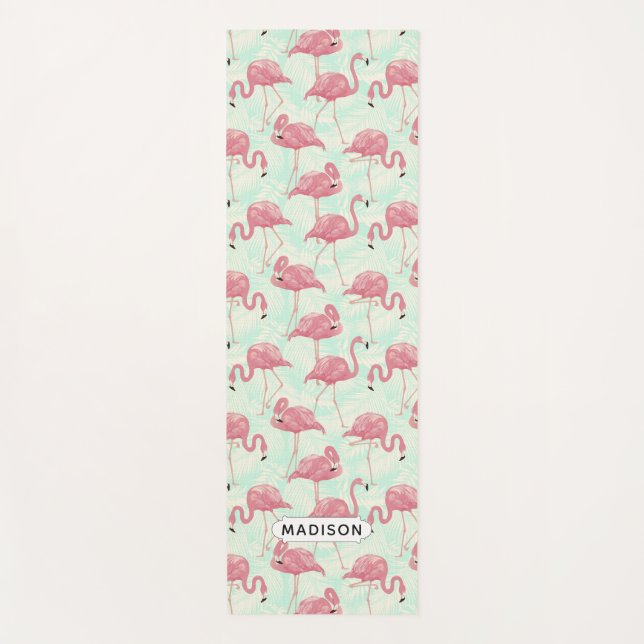 Cute Flamingo pattern custom name yoga mat (Front)