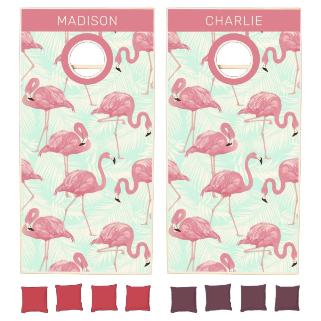 Cute Flamingo pattern custom names Cornhole Set (Set)