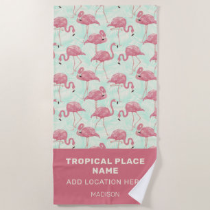 Cute Flamingo pattern custom text Beach Towel