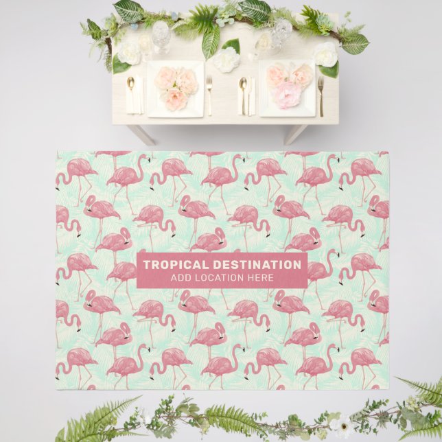 Cute Flamingo pattern custom text Outdoor Rug (Insitu (Wedding 2))