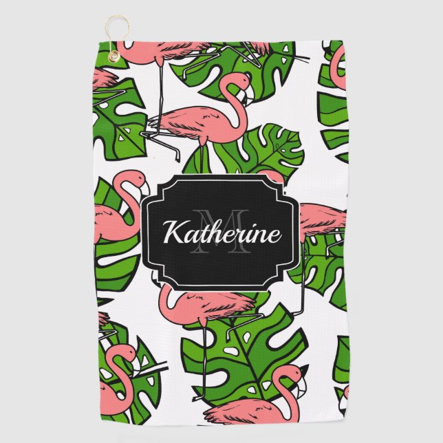 Cute Flamingo Pattern Golf Towel (Front)