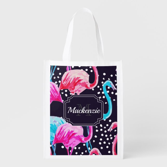 Cute Flamingo Pattern Grocery Bag (Front)