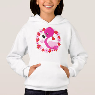 Cute Flamingo, Pink Flamingo, Bird, Flowers, Heart Hoodie
