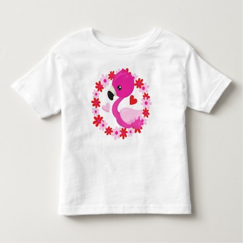 Cute Flamingo Pink Flamingo Bird Flowers Heart Toddler T_shirt