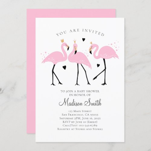 Cute Flamingo Princess Baby Shower Invitation