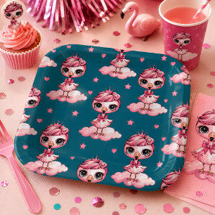 Cute Flamingo Princess Paper Plates