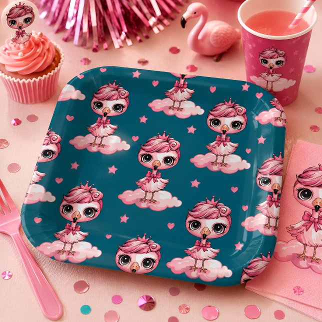 Cute Flamingo Princess Paper Plates (Creator Uploaded)