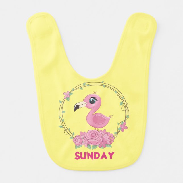 Cute Flamingo Sunday Baby Bib (Front)