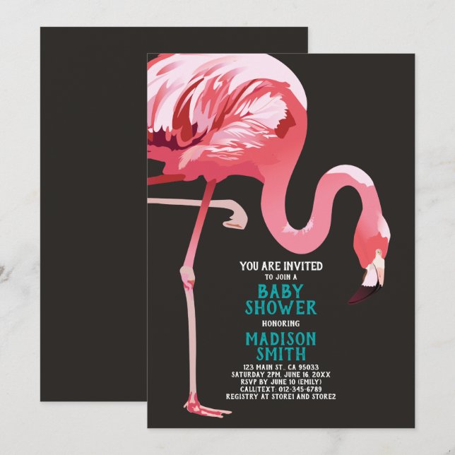 Cute Flamingo Tropical Baby Shower Invitation (Front/Back)