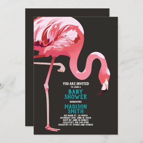 Cute Flamingo Tropical Baby Shower Invitation