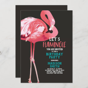 Cute Flamingo Tropical Birthday Party Invitation