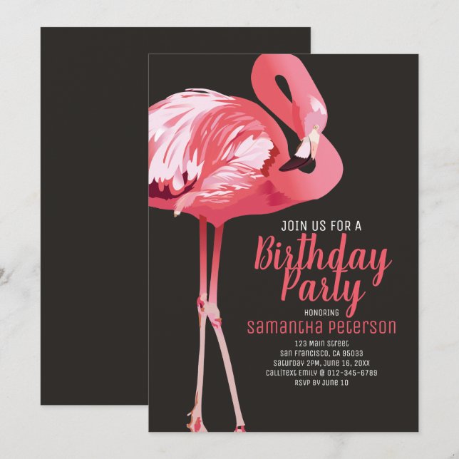 Cute Flamingo Tropical Birthday Party Invitation (Front/Back)