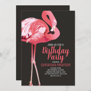 Cute Flamingo Tropical Birthday Party Invitation